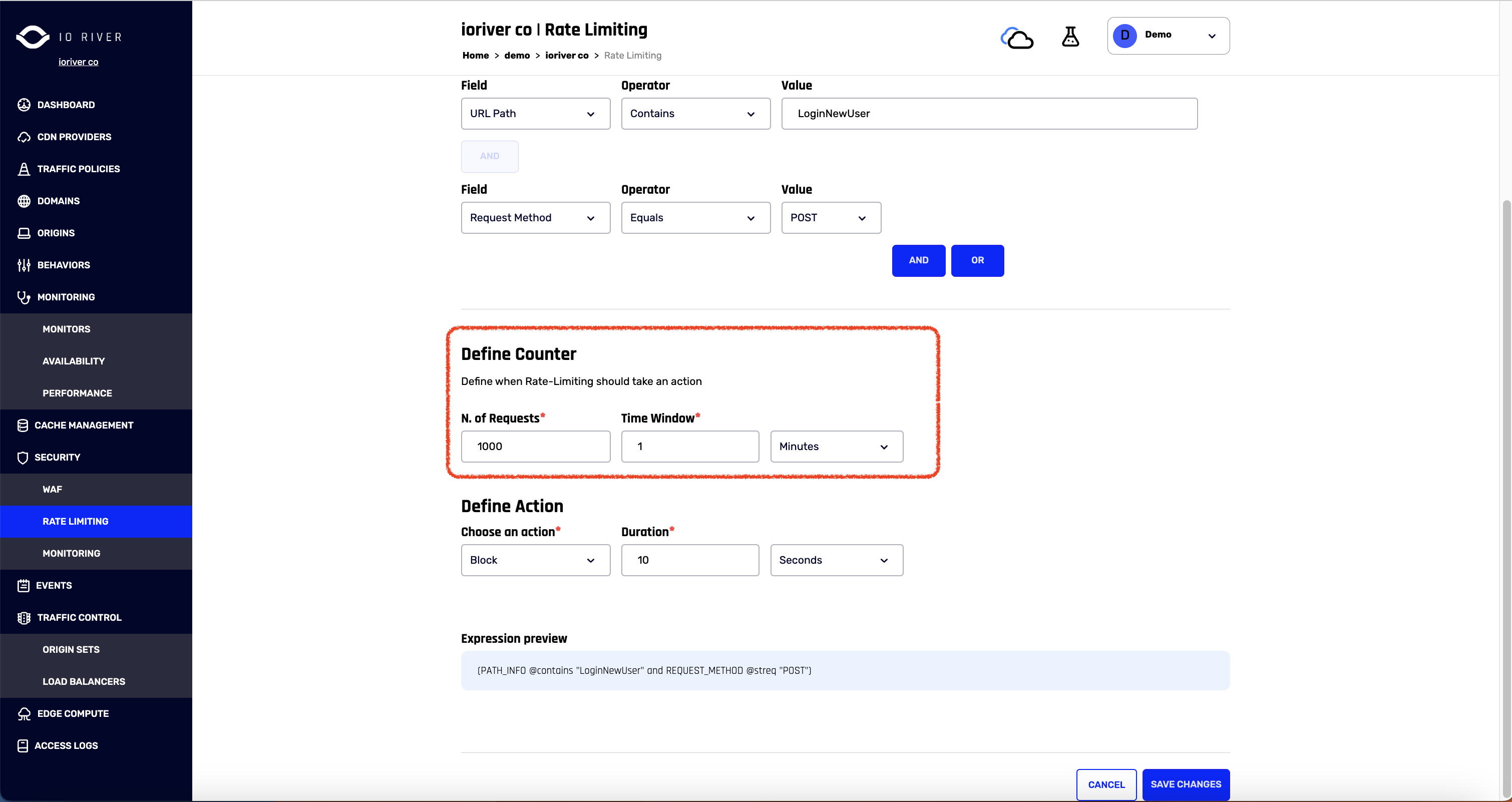 IO River Rate Limiting - New Rule