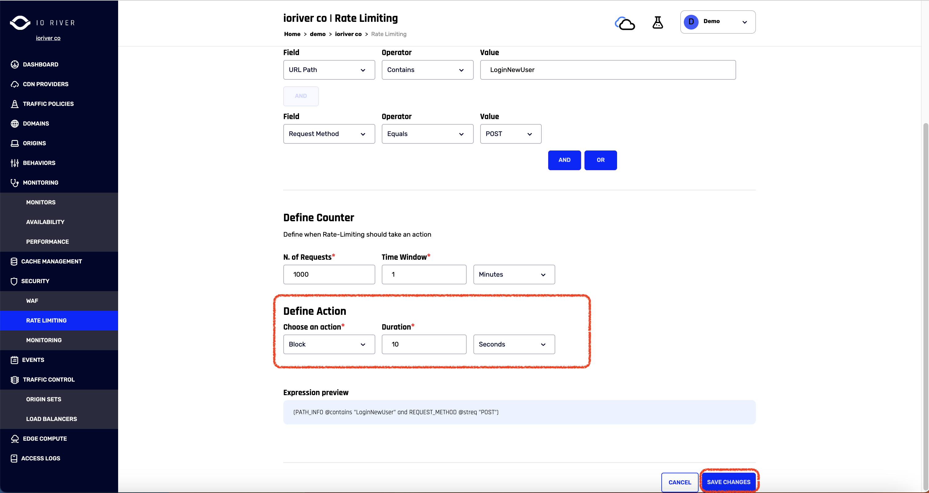 IO River Rate Limiting - New Rule